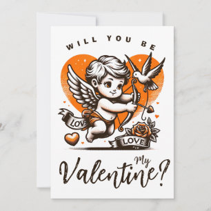 Cartes Pour Fêtes Annuelles Saint-Valentin mignon cœur orange cupidon