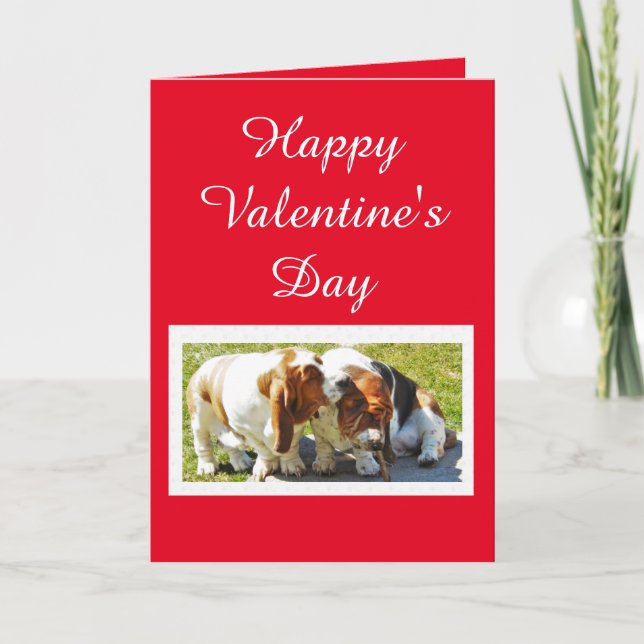 Cartes Pour Fêtes Annuelles Saint-Valentin mignonne avec Basset Hounds and Hea (Devant)