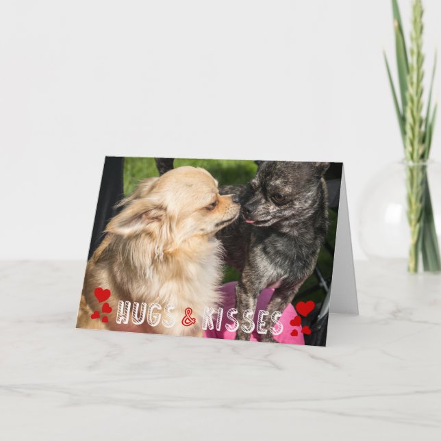 Cartes Pour Fêtes Annuelles Saint Valentin mignonne Chien Photo Hugs et Baiser (Devant)