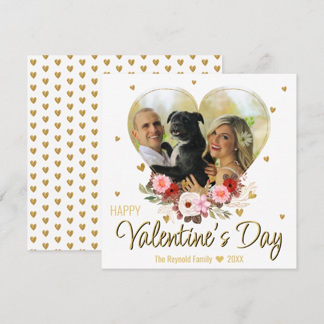 Cartes Pour Fêtes Annuelles Saint-Valentin Photo Cœur Paillettes Dorées Cœurs (Devant / Derrière)