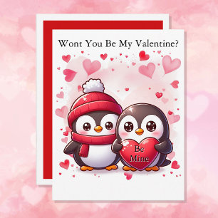 Cartes Pour Fêtes Annuelles Saint Valentin Pingouin mignon Ajouter le nom à am