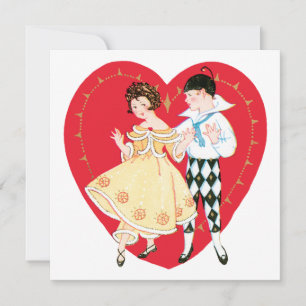 Cartes Pour Fêtes Annuelles Saint-Valentin Rétro, Arlequin Vintage et Cœur