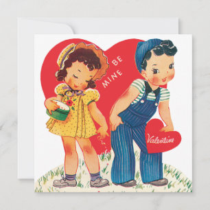 Cartes Pour Fêtes Annuelles Saint-Valentin Rétro, coeurs de fille et de garçon