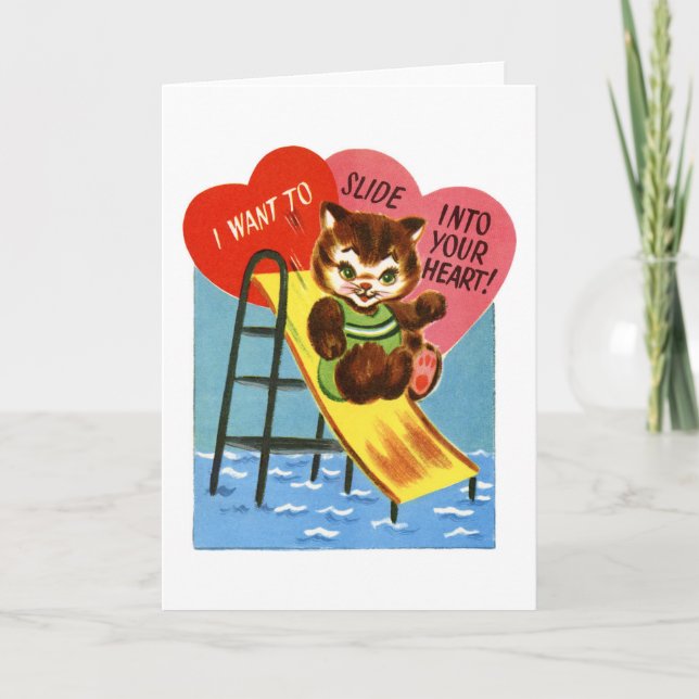 Cartes Pour Fêtes Annuelles Saint Valentin Rétro Kitten Jouer (Devant)