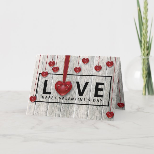 Cartes Pour Fêtes Annuelles Saint-Valentin Rustique Moderne Bois AMOUR Coeurs  (Devant)