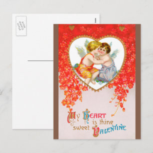 Cartes Pour Fêtes Annuelles Saint-Valentin victorien vintage, Chérubins dans u