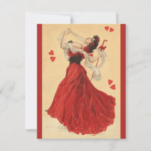 Cartes Pour Fêtes Annuelles Saint Valentin vintage, Dancing Lady Red Hearts