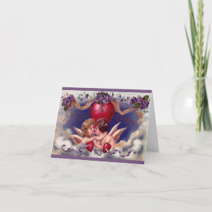 Cartes Pour Fêtes Annuelles Saint Valentin vintage, Tcherubs dans les nuages