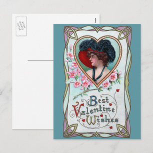 Cartes Pour Fêtes Annuelles Saint Valentin vintage, une femme élégante dans un