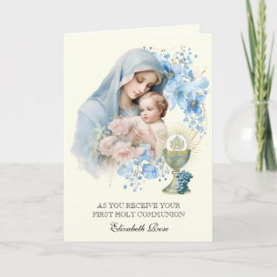 Cartes Pour Fêtes Annuelles  Sainte Communion Marie Jésus Floral