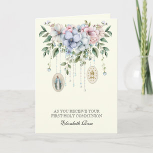 Cartes Pour Fêtes Annuelles Sainte Communion Vierge Marie Fleurie Prière