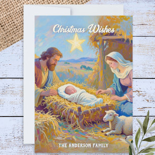Cartes Pour Fêtes Annuelles Sainte Famille Enfant Jésus dans la Crèche Art de 
