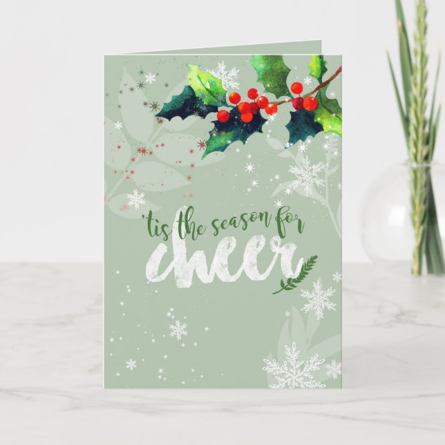 Cartes Pour Fêtes Annuelles Saison de Cheer Holiday Holly Berry Card (Devant)