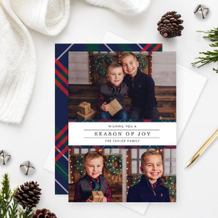 Cartes Pour Fêtes Annuelles Saison de Joy Navy Tartan Plaid Photo Collage