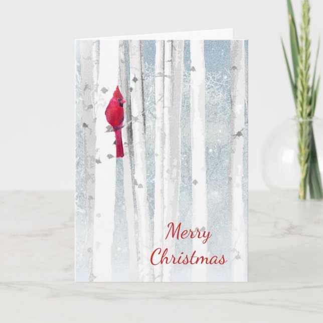 Cartes Pour Fêtes Annuelles Saison de Noël Hiverner Birch Trees Red Cardinal (Devant)