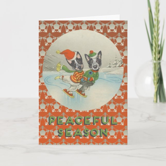Cartes Pour Fêtes Annuelles Saison pacifique : Patinage Australian Cattle Dogs (Devant)