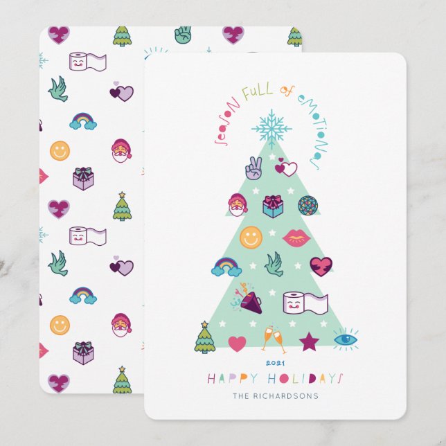 Cartes Pour Fêtes Annuelles Saison pleine d'émotions Amusants Emoji sapin de N (Devant / Derrière)