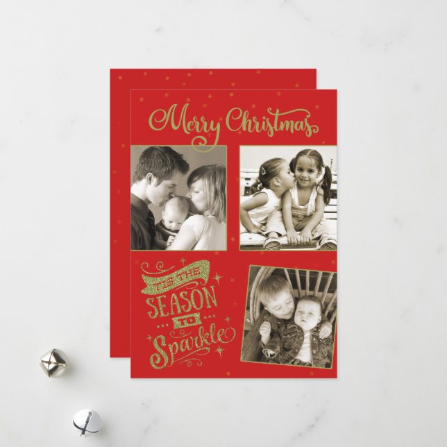 Cartes Pour Fêtes Annuelles Saison Sparkle Noël parties scintillant personnali (Devant/Arrière en situation)