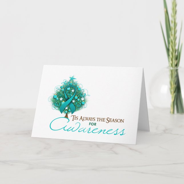 Cartes Pour Fêtes Annuelles Saison turquoise de conscience de Noël de ruban (Devant)