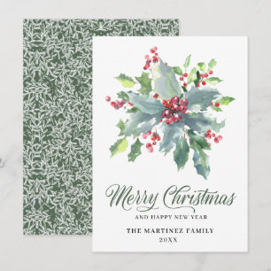 Cartes Pour Fêtes Annuelles Salutation de Noël classique Holly et Berry 2022