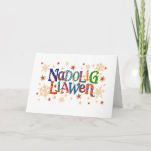 Cartes Pour Fêtes Annuelles Salutation de Noël galloise avec étoiles et flocon