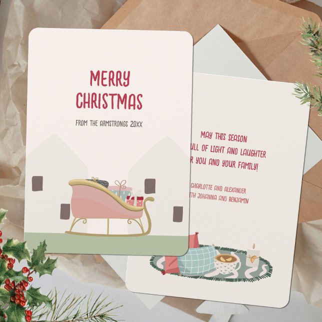 Cartes Pour Fêtes Annuelles Salutation de Noël moderne Blush Sledge (Merry Christmas Minimalist Blush Sledge Modern Holiday Card ©Susanne Sachers - Sunny Mind 🌞)