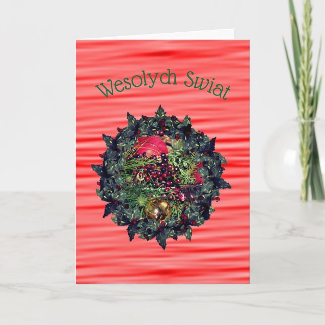 Cartes Pour Fêtes Annuelles Salutation de Noël polonaise Evergreens Wreath (Devant)