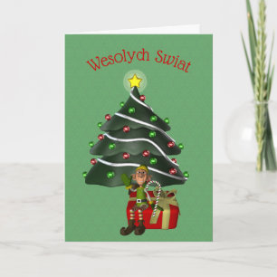 Cartes Pour Fêtes Annuelles Salutation de Noël polonaise jote Homme Elf Tree