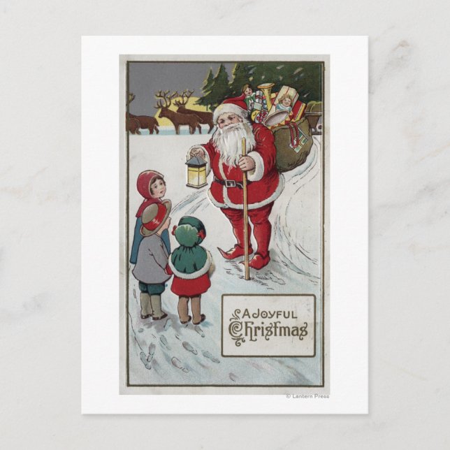 Cartes Pour Fêtes Annuelles Salutation de NoëlSanta Parler aux enfants (Devant)