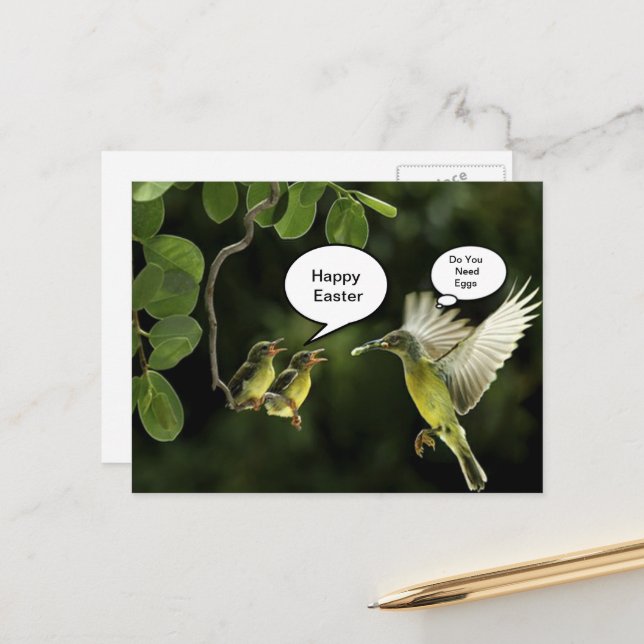 Cartes Pour Fêtes Annuelles Salutation de Pâques aux colibris (Devant/Arrière en situation)