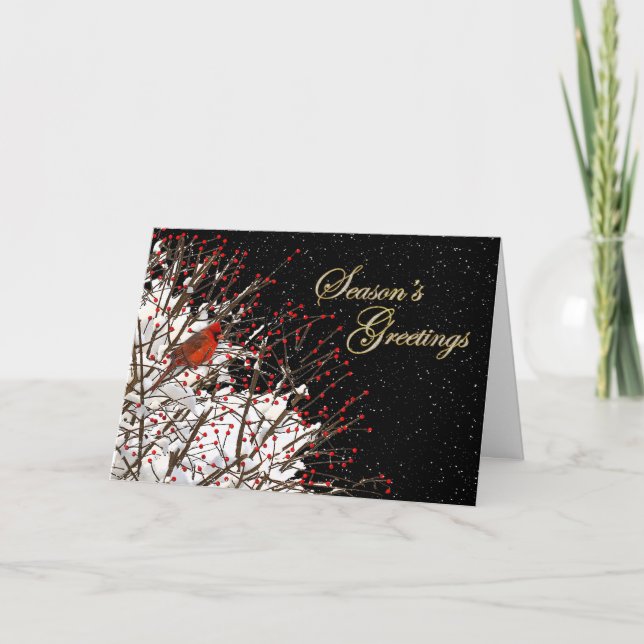 Cartes Pour Fêtes Annuelles Salutation de saison - Baies saintes/Cardinal roug (Devant)