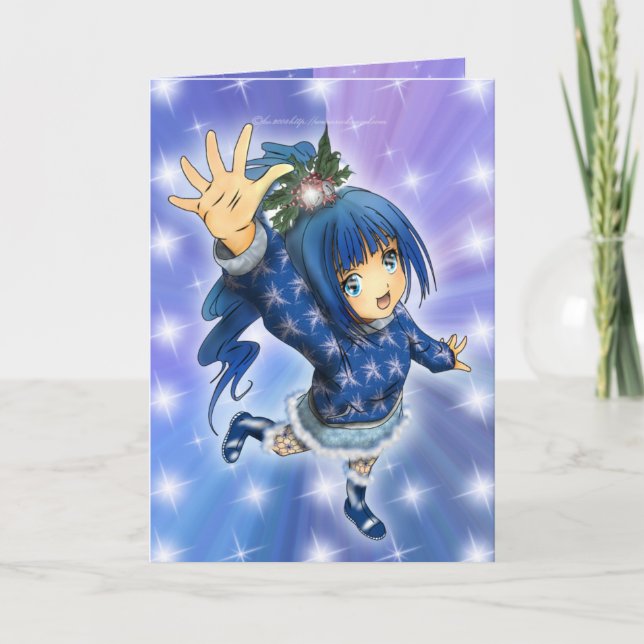 Cartes Pour Fêtes Annuelles Salutation de vacances de fille d'Anime (Devant)
