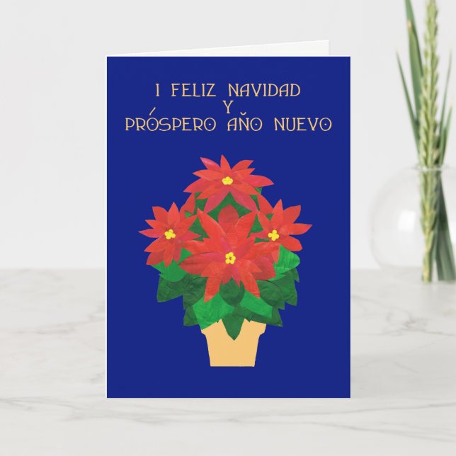 Cartes Pour Fêtes Annuelles Salutation espagnole de poinsettias rouges (Devant)