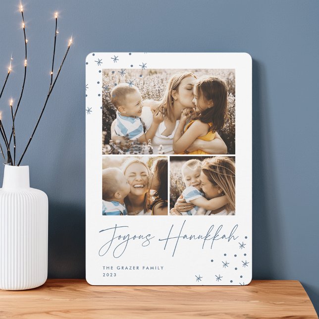 Cartes Pour Fêtes Annuelles Salutation festive | 3 Photo Collage Hanoukka (Créateur téléchargé)