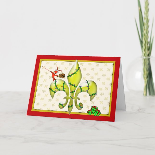 Cartes Pour Fêtes Annuelles Salutation mignonne de Crawfish Fleur de Lis (Devant)