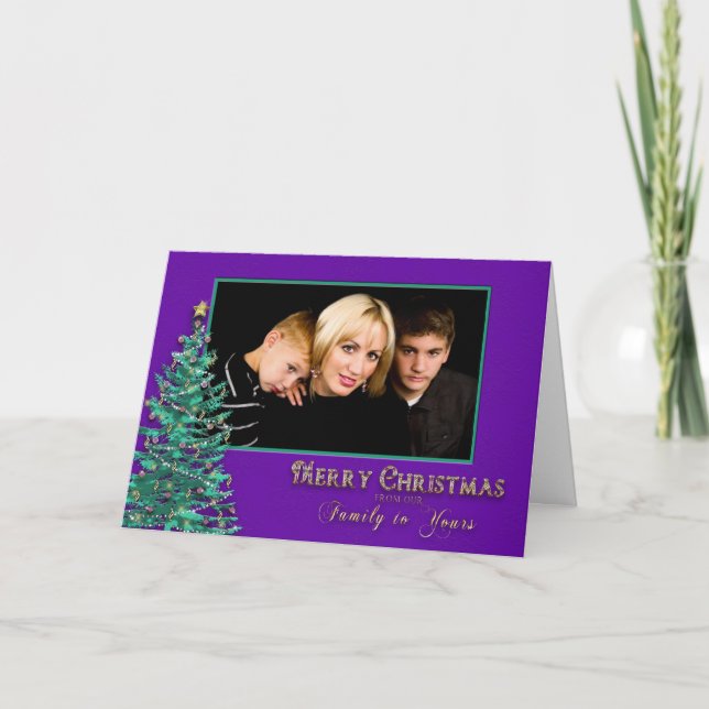 Cartes Pour Fêtes Annuelles Salutation photo de Noël - Violet/Turquoise (Devant)