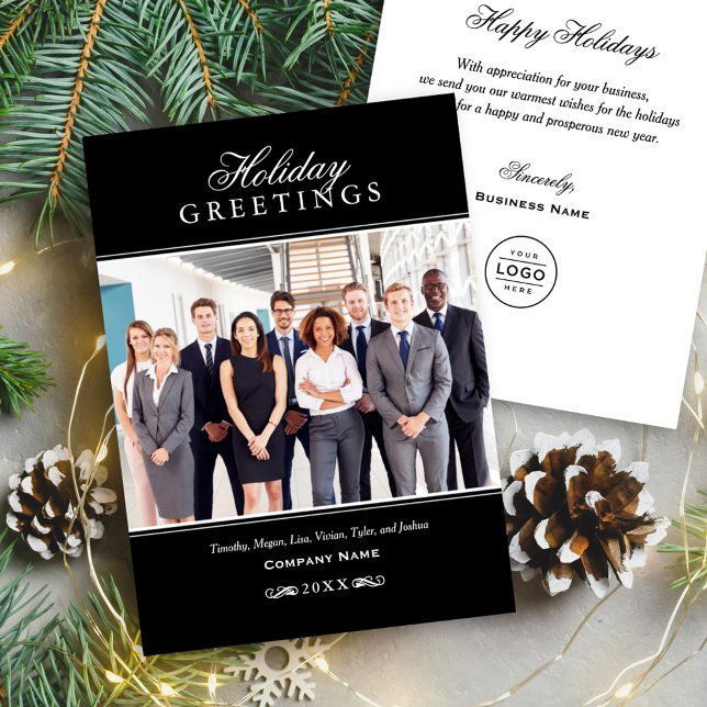 Cartes Pour Fêtes Annuelles Salutations Black and White Business Photo (Créateur téléchargé)
