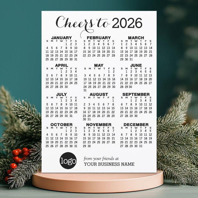 Cartes Pour Fêtes Annuelles Salutations - Calendrier et logo - Black White Bus (2026 Calendar on a Holiday Business Card)