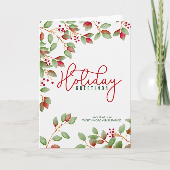 Cartes Pour Fêtes Annuelles Salutations d'affaires avec Holly Feuilles Custom (Devant)