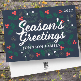 Cartes Pour Fêtes Annuelles Salutations de la saison Moderne Baies de houx Feu