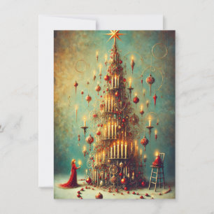 Cartes Pour Fêtes Annuelles Salutations de l'arbre de Noël doré vintage