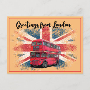 Cartes Pour Fêtes Annuelles Salutations De London Red Bus Union Jack Souvenir
