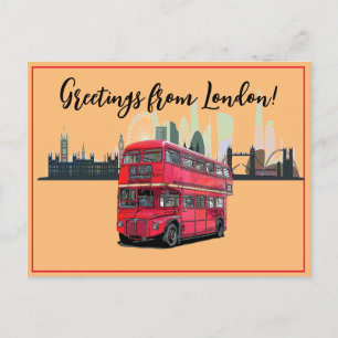 Cartes Pour Fêtes Annuelles Salutations de Londres Skyscape Red Bus Souvenir