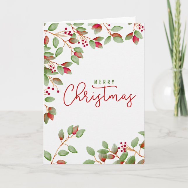 Cartes Pour Fêtes Annuelles Salutations de Noël avec Holly Feuilles (Devant)