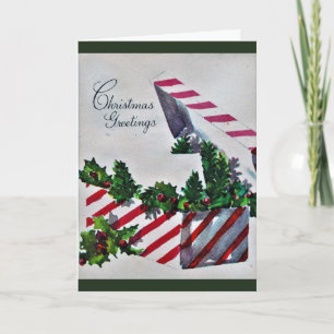 Cartes Pour Fêtes Annuelles Salutations de Noël - Boîte à rayures avec Holly