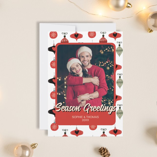Cartes Pour Fêtes Annuelles Salutations de Noël Couple Photo Rouge (Season Greetings Christmas Couple Photo Red Holiday Card)