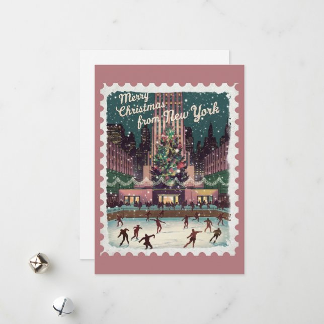 Cartes Pour Fêtes Annuelles Salutations de Noël de New York (Devant/Arrière en situation)
