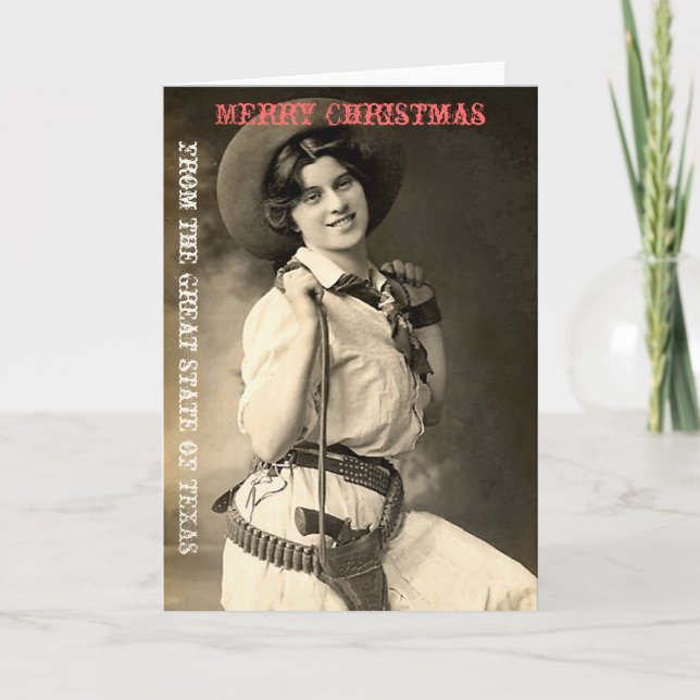 Cartes Pour Fêtes Annuelles Salutations de Noël de Texas Cowgirl (Devant)