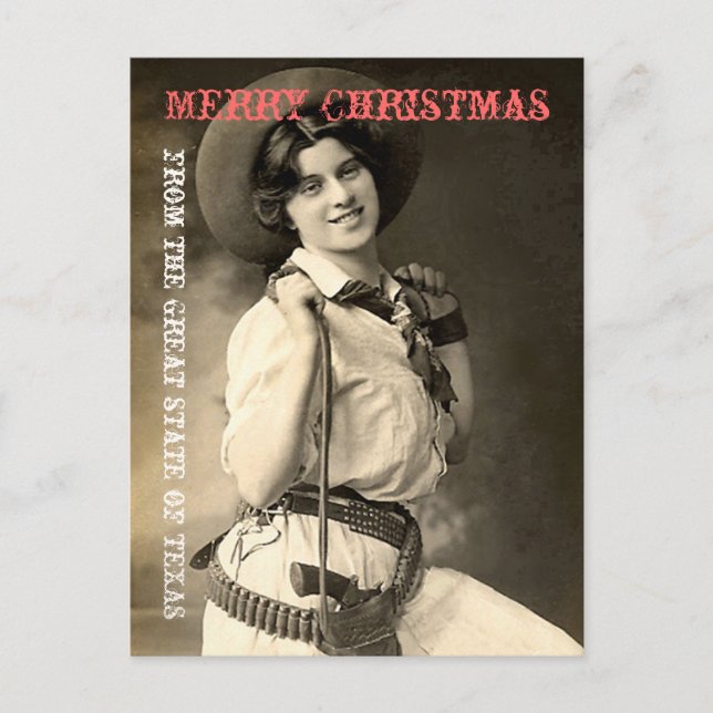 Cartes Pour Fêtes Annuelles Salutations de Noël de Texas Cowgirl (Devant)