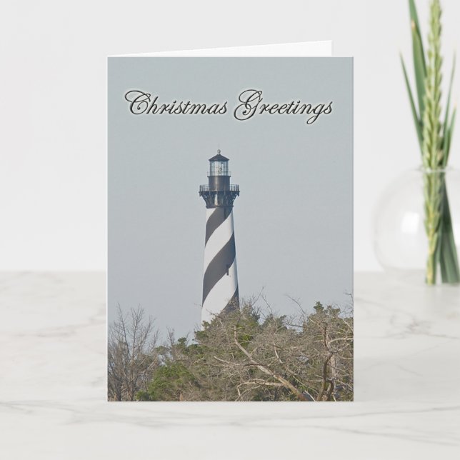 Cartes Pour Fêtes Annuelles Salutations de Noël - phare du Cap Hatteras (Devant)